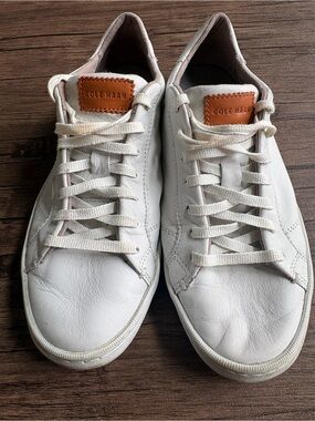 Cole Haan White Leather Sneakers with Brown Logo Patch